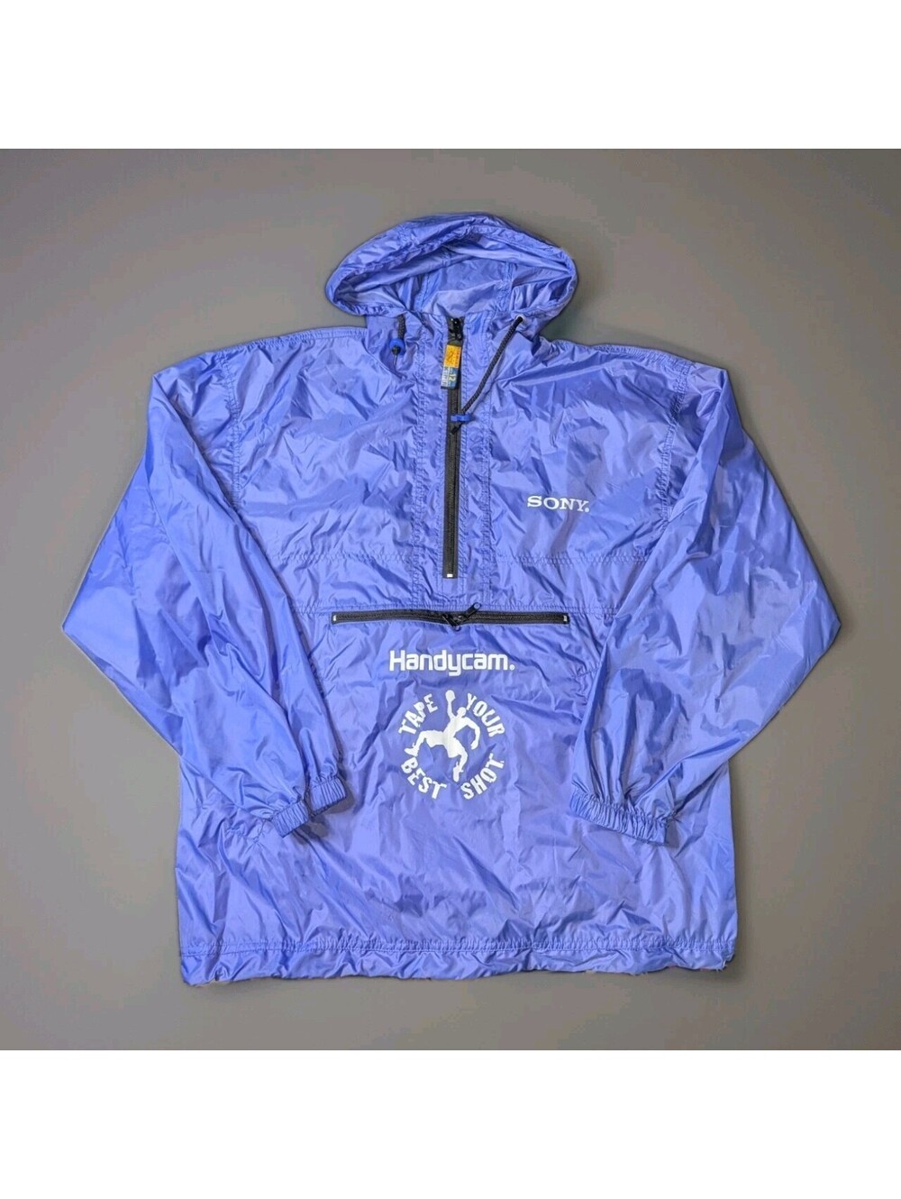 Sony Handycam Vintage Rain Jacket Pullover Zip Large Blue